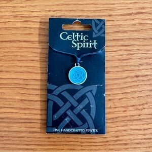 NIB Celtic Spirit Knot Turquoise Blue Pewter Pendant on leather choker chain